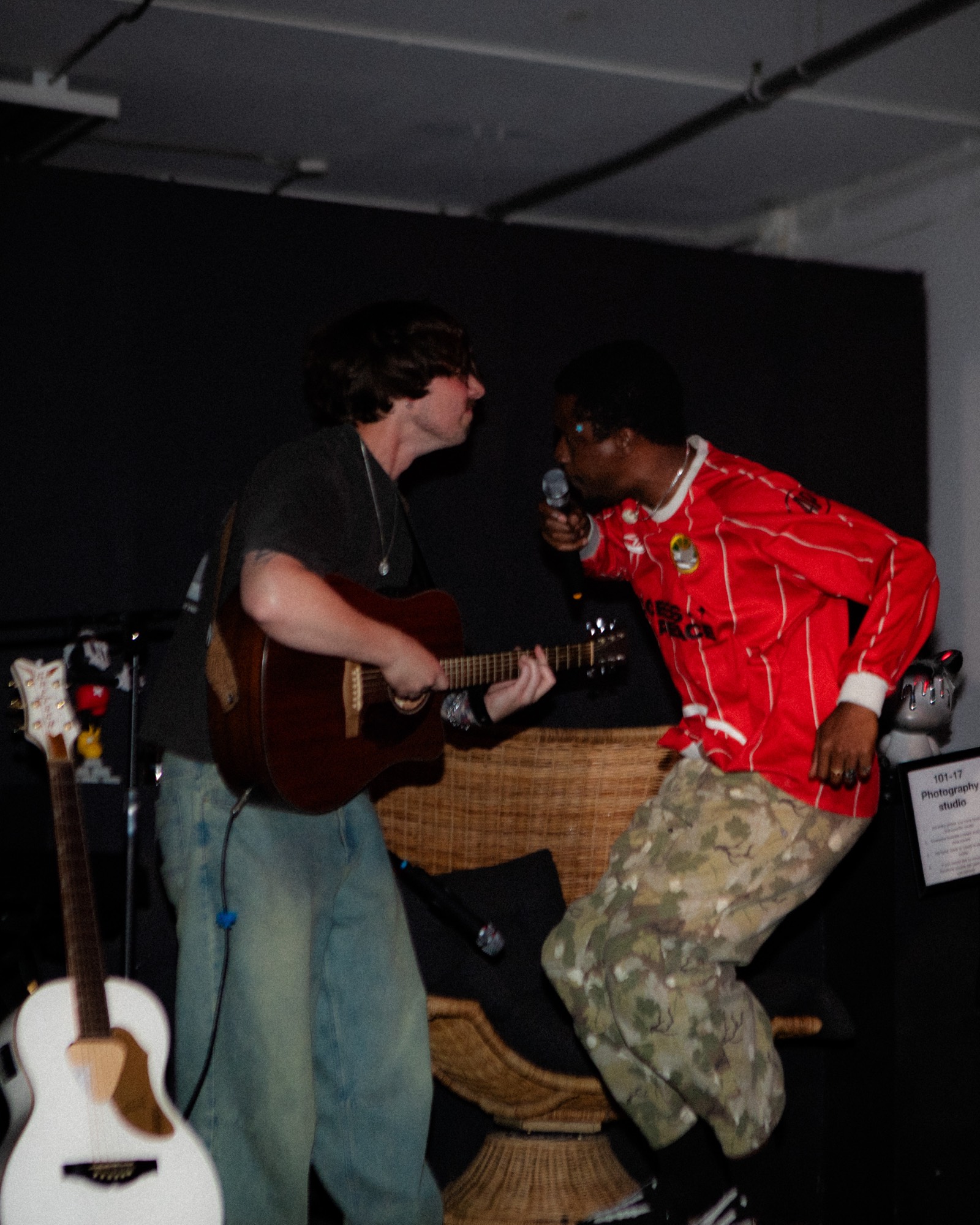 Performers trading energy on stage